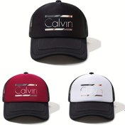 Resim 1parça Calvin Grafik Beyzbol Şapkası - Ayarlanabilir Yarım Mesh Güneş Şapkası, Hafif ve Nefes Alabilir, Siyah "Calvin" Tasarımı ile, Erkek ve Kadınlar için Outdoor Moda Aksesuarı, Güneş Şapkası Beyzbol Şapkası 