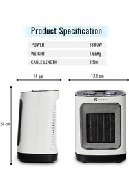 Resim PureMate Seramik Fanlı Isıtıcı, 2 Isıtma Ayarlı 1800W Taşınabilir Elektrikli Isıtıcı 