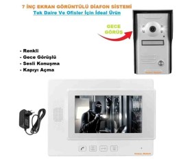 Resim 7 Inç Görüntülü Diafon Sistemi Renkli +Ses ve Kapı Açma (Tek Daireler ve Ofisler Için) 