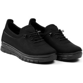 Resim Kadın Siyah Süet Ortopedik Anne Ayakkabısı - Rahat Kaymaz Taban, Bağcıklı Günlük Yürüyüş Ayakkabısı Siyah 