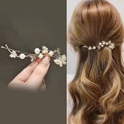 Resim Vintage Esintili Beyaz Sahte İnci & Kristal Kelebek Saç Tokası - Zarif Çelik Moda Aksesuarı, Çiçek Desenli, Sofistike Kadınlar İçin, Çin Saç Aksesuarları 