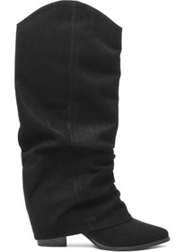 Resim Mubiano Kadın Süet Çizme Körüklü Çekme Western Siyah Merina 