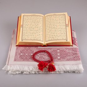 Resim Asetat Kutulu Kırmızı Kadife Kuran-ı Kerim Seti 