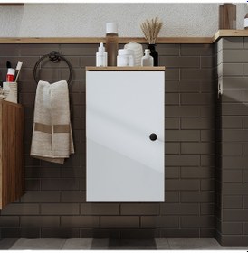 Resim Banyo Dolabı Mat Mdf 60 X 35 Cm Banyo Boy Dolabı Atlantik Çam - Beyaz 