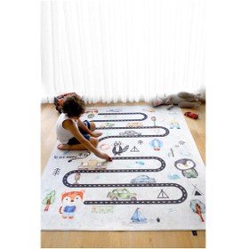Resim Araba Yolu Oyun Matı 120x160 cm Bebek Çocuk Halısı Gri Yenidoğan Yumuşak Aktivite Etkinlik Örtüsü 