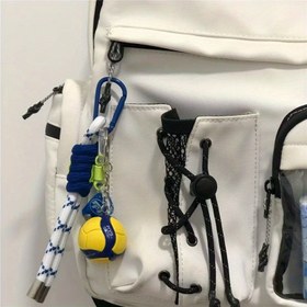 Resim 2D Düz, Voleybol Topu & İp Anahtarlık - Oyuncular/Fans için Spor Fanı Sırt Çantası Süsü, Takım Ruhu Tasarımlı Yaratıcı Araba Anahtarları/Cüzdan Aksesuar Hediyesi 