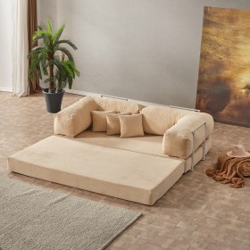 Resim Legom Stil Aktivite Koltuğu Yatak Olabilen Çok Amaçlı Kanepe Bej 