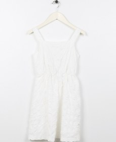 Resim LİMON COMPANY Limon Ekru Kız Çocuk Kare Yaka Kolsuz Diz Üstü Düz Elbise SAVE GIRL-23 