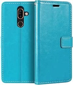 Resim PU Deri Cüzdanlı Telefon Kılıfı Nokia 7 Plus ile Uyumlu, Mıknatıslı Kapaklı, Kart Gözlü ve Ayaklı Koruyucu Kapak 