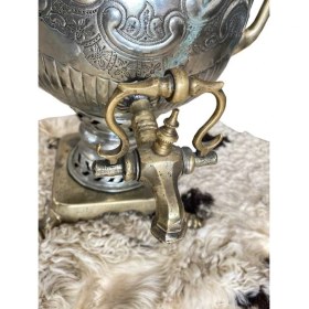 Resim Osmanlıca Yazılı Antika Gümüş Kaplama Semaver AOB1893 