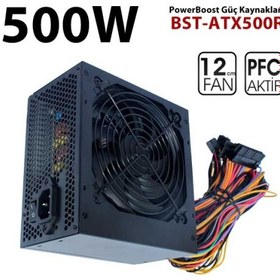 Resim PowerBoost BST-ATX500R "QUARK" 500w APFC 12cm Fanlı ATX PSU Power kablo (Retail Box) 