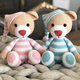 Resim Amigurumi Çizgili Uykucu Oyuncak Ayıcık - Pembe 