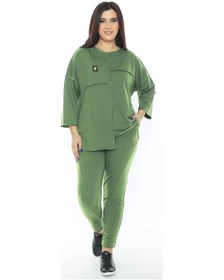 Resim Lady Majestic Cotton 1. Kalite Büyük Beden Özel Tasarım Eşofman Takımı Çağla Yeşili Yeşil 