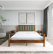 Resim Orion Model Çağla Yeşili Puflu Başlıklı Ceviz Renk Çam Ahşap Karyola Ve İki Komodin Set-245 200 x 200 CM 