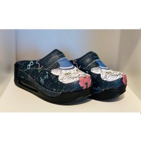 Resim Drmoon Kedi Desenli Airmax Taban Hakiki Deri Sabo Kadın Terlik Siyah 