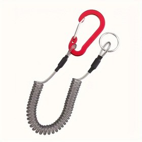 Resim 1 adet Kırmızı Anahtarlık Bahar Kordonu Metal Klipsler ile - Dayanıklı Kayıp Önleyici Balıkçılık Aksesuarı, Tackle, El Feneri ve Ekipman Organizasyonu için, Bahar Kordonu Balıkçılık, Tackle Organizasyonu, Kompakt Tasarım, Sağlam Yapı, Pilsiz 