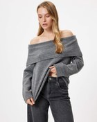 Resim Triko Omzu Açık Kazak Yumuşak Dokulu Uzun Kollu 