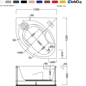 Resim Renkli Oturmalı Küvet | Jakuzi | Bebek | Sanacryl - 130x130 / Siyah / 1 Kişilik 