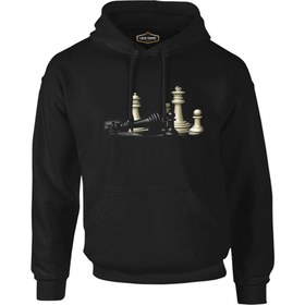 Resim Satranç Siyah Erkek Fermuarsız Kapşonlu - Siyah / 2XL 
