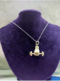 Resim sarıyer silver Dumbell Tutan El Gümüş Kolye Ucu Ve Gümüş Zincir 