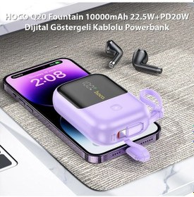 Resim Hoco Q20 Fountain 10000mah 22.5w+pd20w Dijital Göstergeli Kablolu Powerbank Mor Mor 
