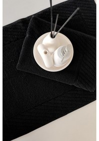 Resim 2'li Diyagonal Çizgili Ayak Havlusu Seti - %100 Pamuk Havlu Takımı - 50x70 Cm Sıyah Siyah 