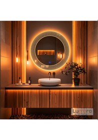 Resim Zenith Amber Led'li Lazer Kumlamalı Lavabo & Banyo Aynası Dokunmatik Sensörlü 80 X 80 Turuncu 