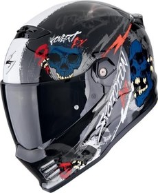 Resim Scorpion Covert FX Skullz Kapalı Motosiklet Kaskı Siyah Gri Kırmızı 