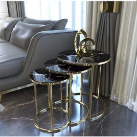 Resim Zigon sehpa,metal zigon sehpa,servis sehpası,çay zigon sehpası,3'lü zigon sehpa,kaliteli sehpa Renk siyah mermer 