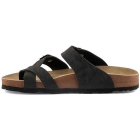 Resim Fly Soft S042.031 Kadın Parmak Arası Çift Tokalı Mantar Taban Comfort Terlik Siyah Siyah 