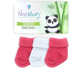 Resim Novibaby 3'lü Bambu Yenidoğan Bebek Çorabı I White Candy I 0-6 Ay 