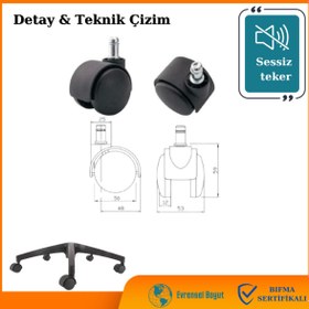 Resim Ofisfix Ofis Sandalyesi Tekerleği -Ofis Koltuk Tekeri - Pimli Teker 50MM 