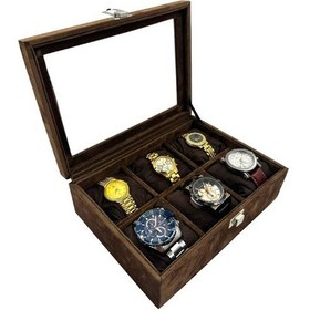 Resim Richbox 6'lı Saat Kutusu Kahve Alcantara Süet 