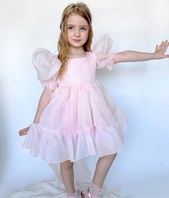 Resim Linola Baby Kids Puffy Şifon Kız Çocuk Parti Elbisesi Pudra 