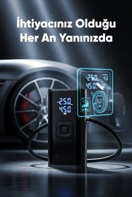 Resim Enkado 4500 Mah Taşınabilir Şarjlı Araç Lastik Hava Şişirme Pompası LED Ekran El Fenerli Oto Hava Kompresör 