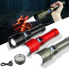 Resim 1 Adet Yeşil Işıklı Güçlü Saf Alüminyum Alaşımlı El Feneri - 5000mAh Yüksek Kapasiteli, Odaklanmış Ateş Gücü, Taşınabilir USB Elektronik Lamba, Ters Şarj Özellikli, Araç Bakımı, Acil Durum Hayatta Kalma, Ev Dekorasyonu ve Outdoor Ekipman Işığı 