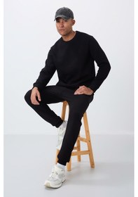 Resim Tommy Life Siyah Pamuklu Kalın İçi Tüylü Yumuşak Dokulu Comfort Fit Nakışlı Erkek Eşofman Takım -85265 Siyah 