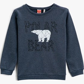 Resim Erkek Bebek Yazılı Baskılı Bisiklet Yaka Sweatshirt 