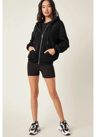 Resim Fermuar Kapüşonlu Sweatshirt Siyah 