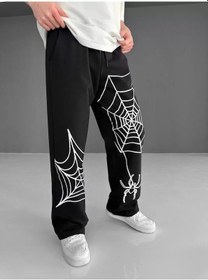 Resim İki İplik Kumaş Örümcek Baskılı Esofman - Siyah Siyah 