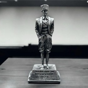 Resim Dekoratif Polyester Atatürk Heykeli 18 Cm Gümüş Eskitme 