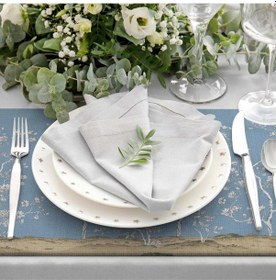 Resim Çiçek Tasarımlı Mavi Kumaş Amerikan Servis 4'lü Set Keten, Ulusl.yıkama Ve Solmama Sertifikası Çok Renkli 