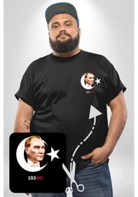 Resim Angemiel Atatürk Türk Bayrağı Sonsuzluk Siyah Büyük Beden Kadın Basic Minimal Baskılı Tişört Siyah 