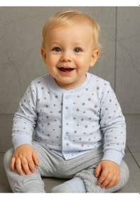Resim Zekids Erkek Çocuk Yıldız Desenli Pamuklu Yumuşak Dokulu Pijama Takımı-16045 Mavi 