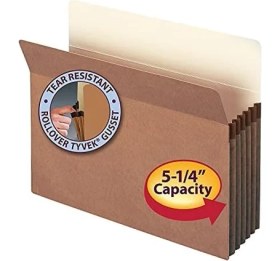 Resim Dosya Cebi, Düz Kesimli Tab, 5-1/4" Genişletme, Mektup Boyutu, Kırmızı Ip, Kutu Başına 10 (73234) 