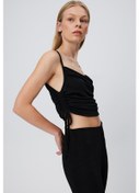 Resim YANLARI BÜZGÜLÜ ASKILI CROP Siyah 