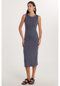 Resim Tudors Kadın Slim Fit Dar Kesim Modal Bisiklet Yaka Sıfır Kol Maxi Antrasit Elbise-33541 Antrasit 