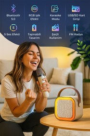 Resim Zineets Işıklı Yüksek Ses Party Box Bluetooth Hoparlör Taşınabilir Şarjlı Ses Sistemi Kablosuz Karaoke Mic 