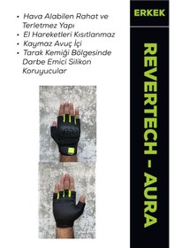 Resim Revertech Aura Siyah - Neon / Yarım Parmak - Kaymaz Avuç İçi Özellikli Motosiklet Eldiveni Erkek 
