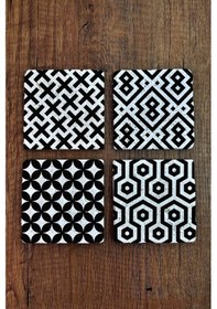 Resim Taş Bardak Altlığı 4'lü Set - Tile Desen 10x10cm Çok Renkli 